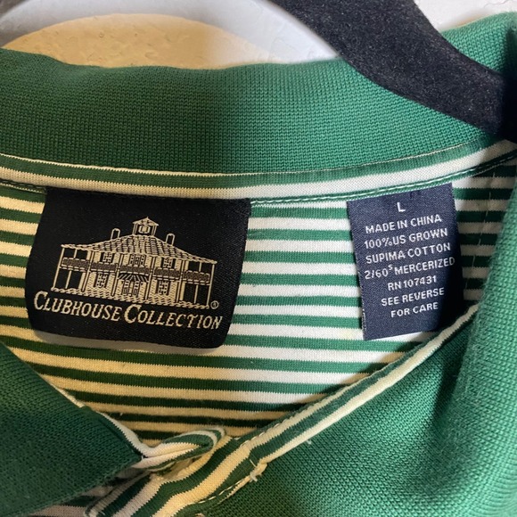 Clubhouse Collection Masters Green Stripe Golf Polo Shirt Mens Large Logo Preppy - Picture 3 of 8